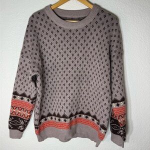 Aztec Winter Patterned Sweater Lavender Gray XL Casual Winter Layers Oversized